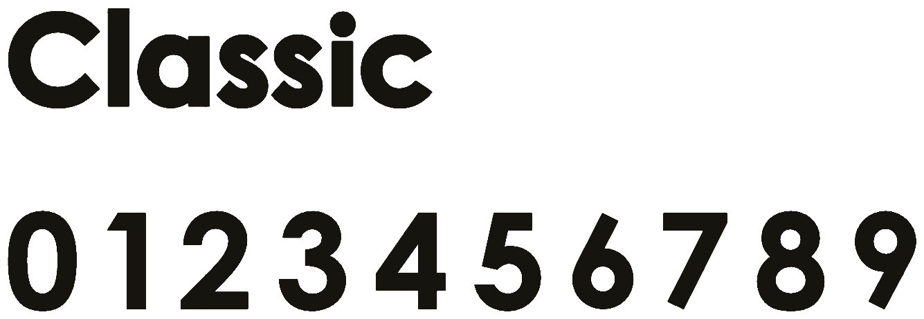 Classic font specimen showing the letters Classic and numerals 0 through 9